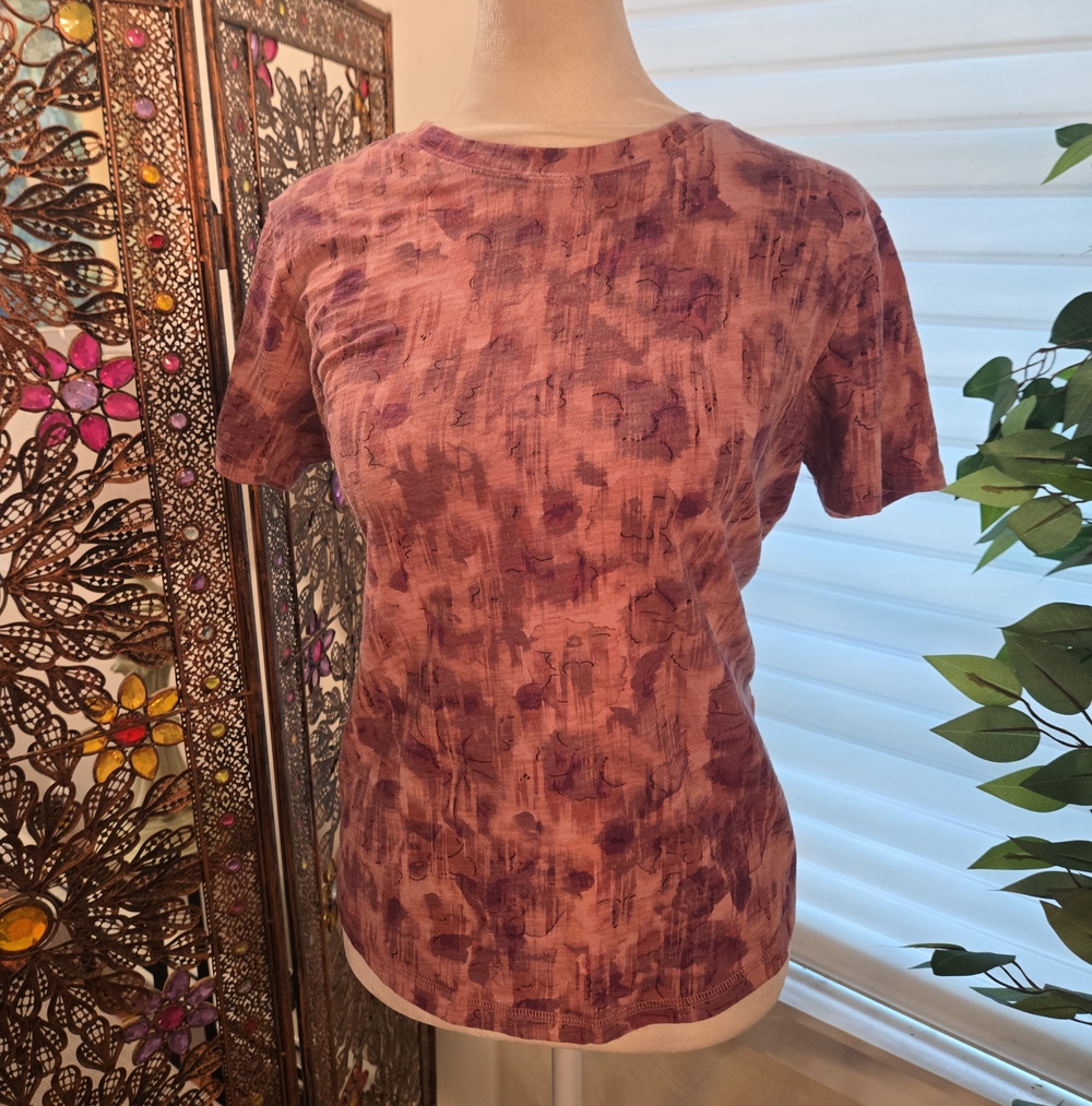PILCRO 100% Cotton Abstract Floral Womens Baby Tee T-Shirt Pink Purple Small